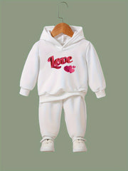 OERYUI 2pcs Heart Graphic LOVE Print Hoodies Pants Set For Girls Boys
