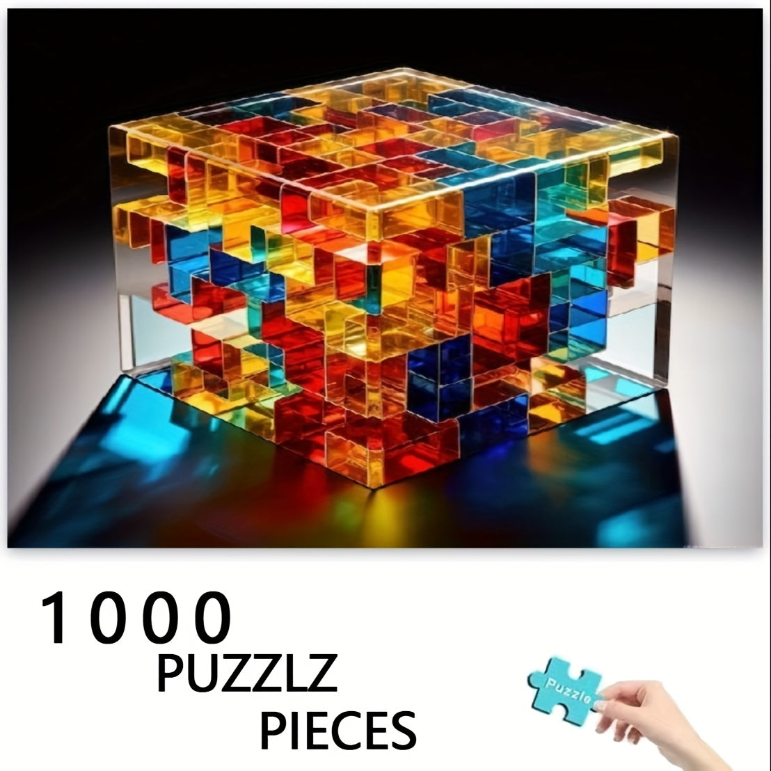 1000pcs Crystal Cube Jigsaw Puzzle Multicolor 3D Cube Shape