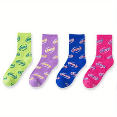 8 Pairs Letter Print Socks, Comfy & Breathable Mid Tube Socks