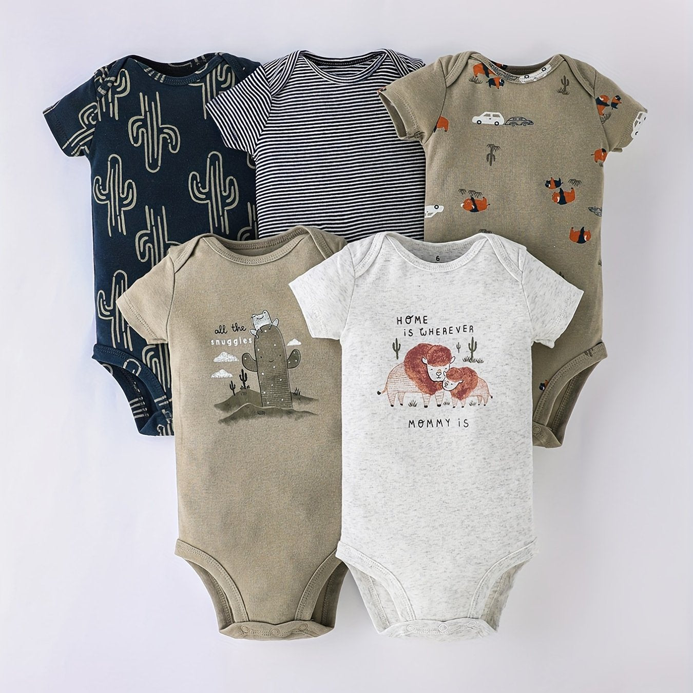 5pcs Baby Boys Cartoon Onesie Set for Summer