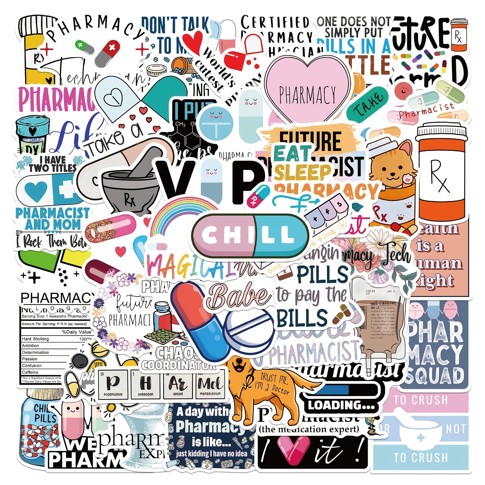 50pcs Cartoon Pharmacist Stickers Waterproof & Removable