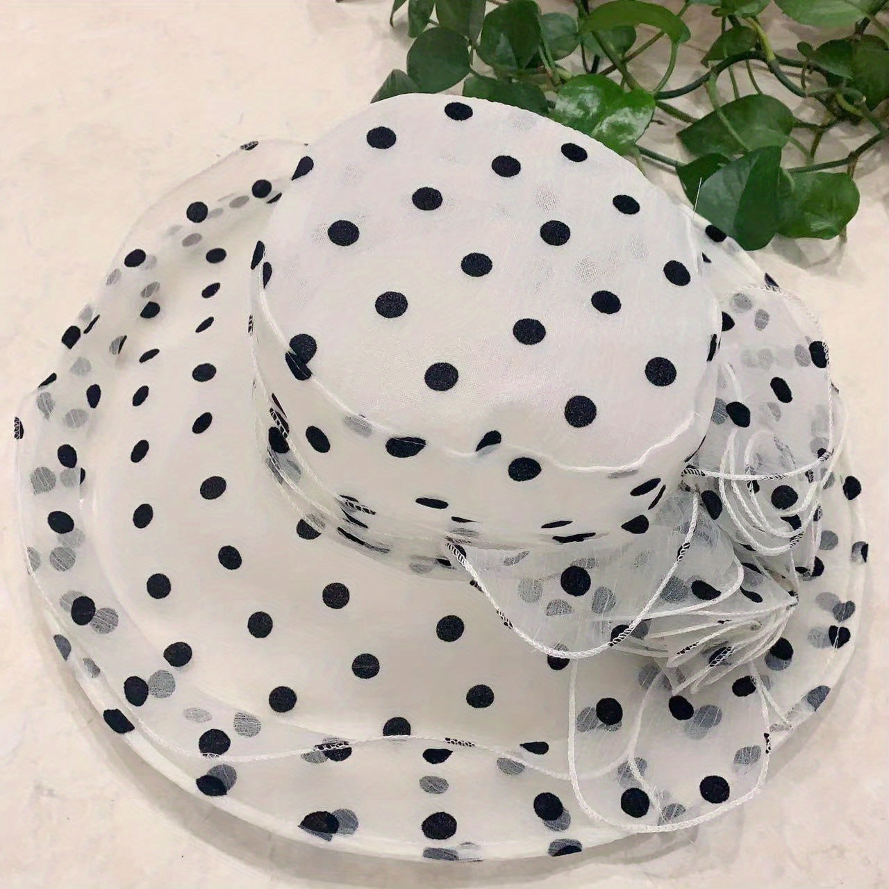 Polka Dot Organza Sun Hat Wide Brim Lace Ruffles Derby Hat