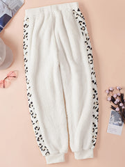 Leopard Print Patch Jogging Pants Casual Fleece Sports Activewear