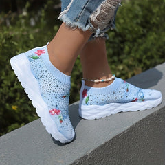 Floral Print Slip On Sock Shoes with Rhinestones
