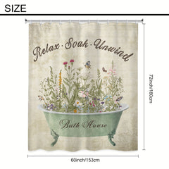 Retro Flower Pattern Shower Curtain 12 Hooks Waterproof Bath Decor