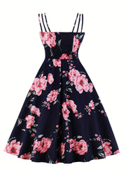 Retro Dress Women's Plus Floral Print A-line Dress