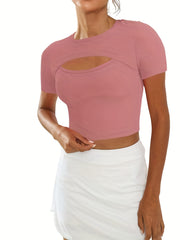 Hollow Out Skinny Short Sleeve Top Sports Yoga T Shirt