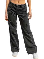 Solid Wide Leg Cargo Pants Casual Versatile Pants With Pockets Women