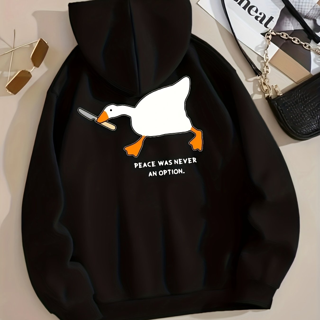 Goose Print Zip Up Pocket Hoodie Casual Long Sleeve Drawstring Hoodies