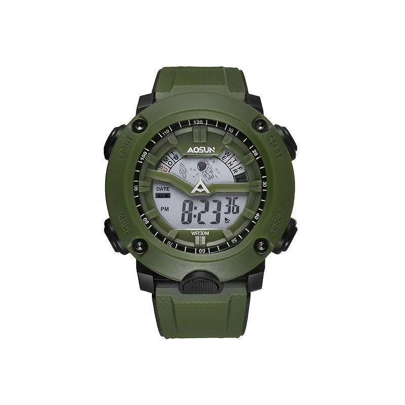 Round Electronic Sports Watch With Dual Display