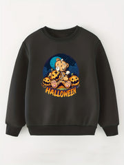 Halloween Bear Graphic Girls Sweatshirt Casual Comfort Fit Kids Pullover