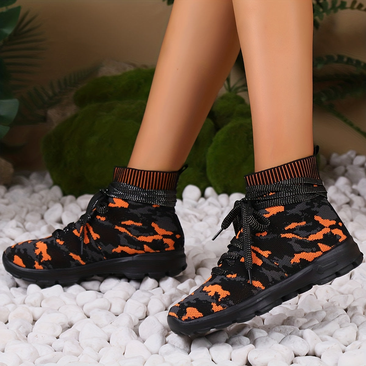 Women's Camo Print High Top Sneakers Breathable Outdoor Running Shoes