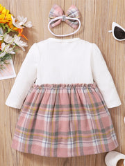 Baby Girls Plaid Bow Dress & Headband Set Winter Clothing