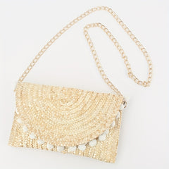 Furball Crossbody Bag Straw Braided Beach Bag