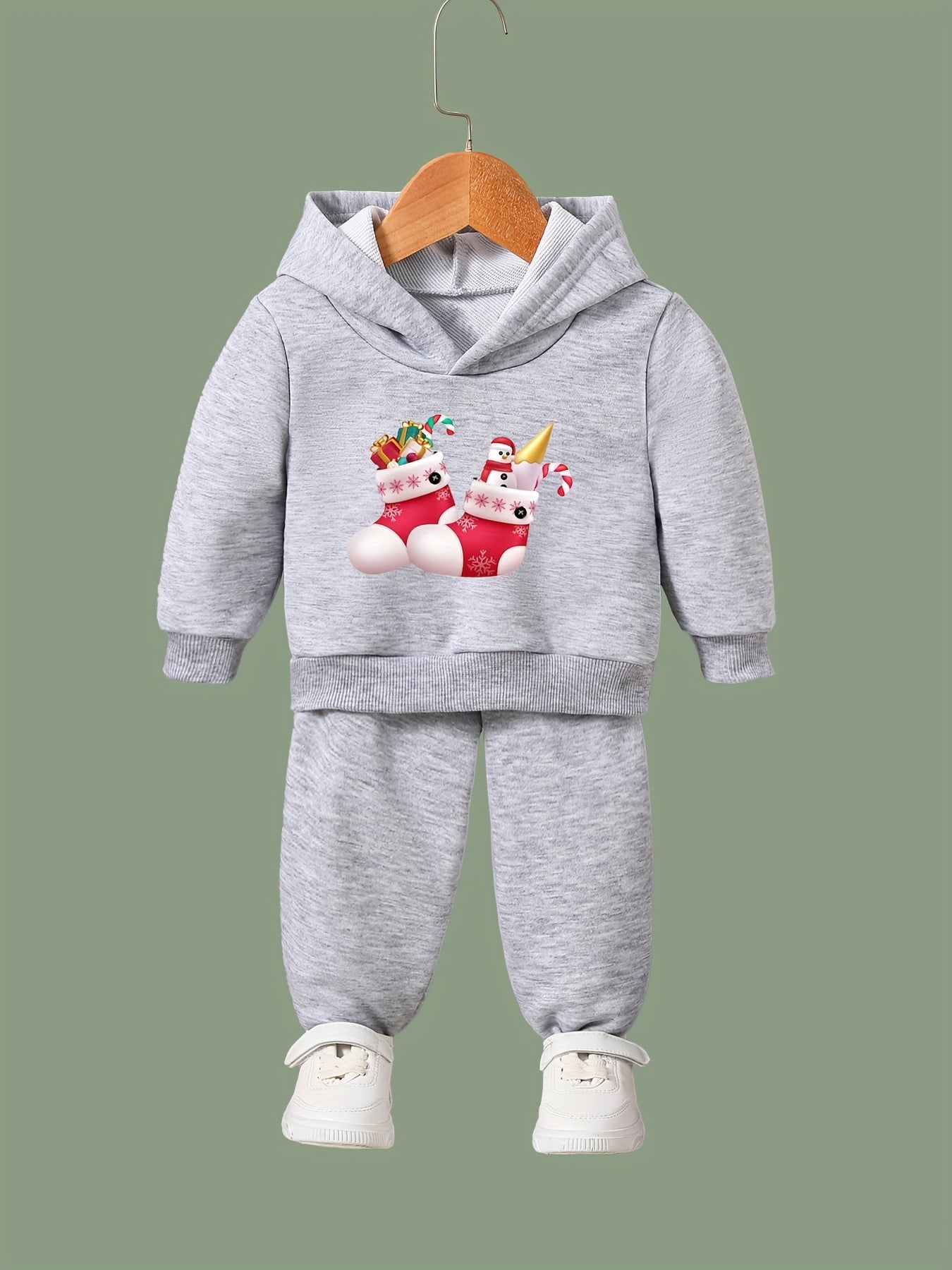 OERYUI Christmas Socks Print Girls Hoodies Jogger Pants Set For Sports