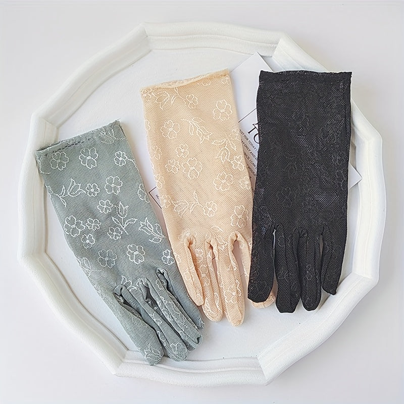 Lace Flower Gloves Elastic Thin Breathable Outdoor Driving Riding Gloves