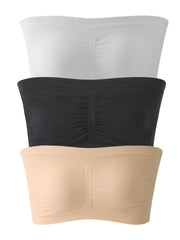 3 Pack Plus Size Ruched Seamless Strapless Bra Women's Plus Tube Top Set