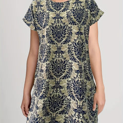 Ethnic Floral Print Dress Boho Crew Neck Short Sleeve Dress