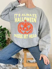 Halloween Jack O' Lantern Sweatshirt Crew Neck Long Sleeve Women's Clothing