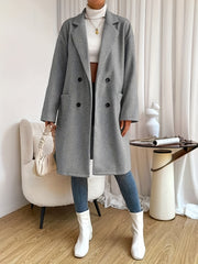 Double Breasted Lapel Overcoat Casual Long Sleeve Pockets Overcoat