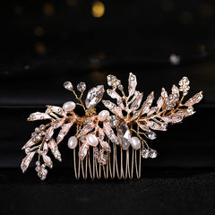 Leaf Faux Pearl Rhinestone Bridal Hair Comb Wedding Hair Accessories