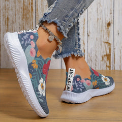 Flower Print Mesh Breathable Running Shoes Soft Lightweight Comfortable