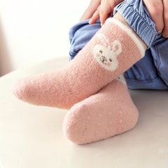 3pairs Baby Girls Cartoon Plush Non-slip Floor Socks for Autumn and Winter