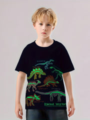 Dino Skeleton Print Boys T-Shirt Short Sleeve Tee For Kids