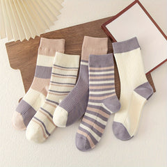 5 Pairs Striped Crew Socks for Women