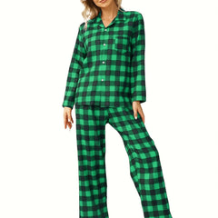 Plaid Pajama Set Button Top & Pants
