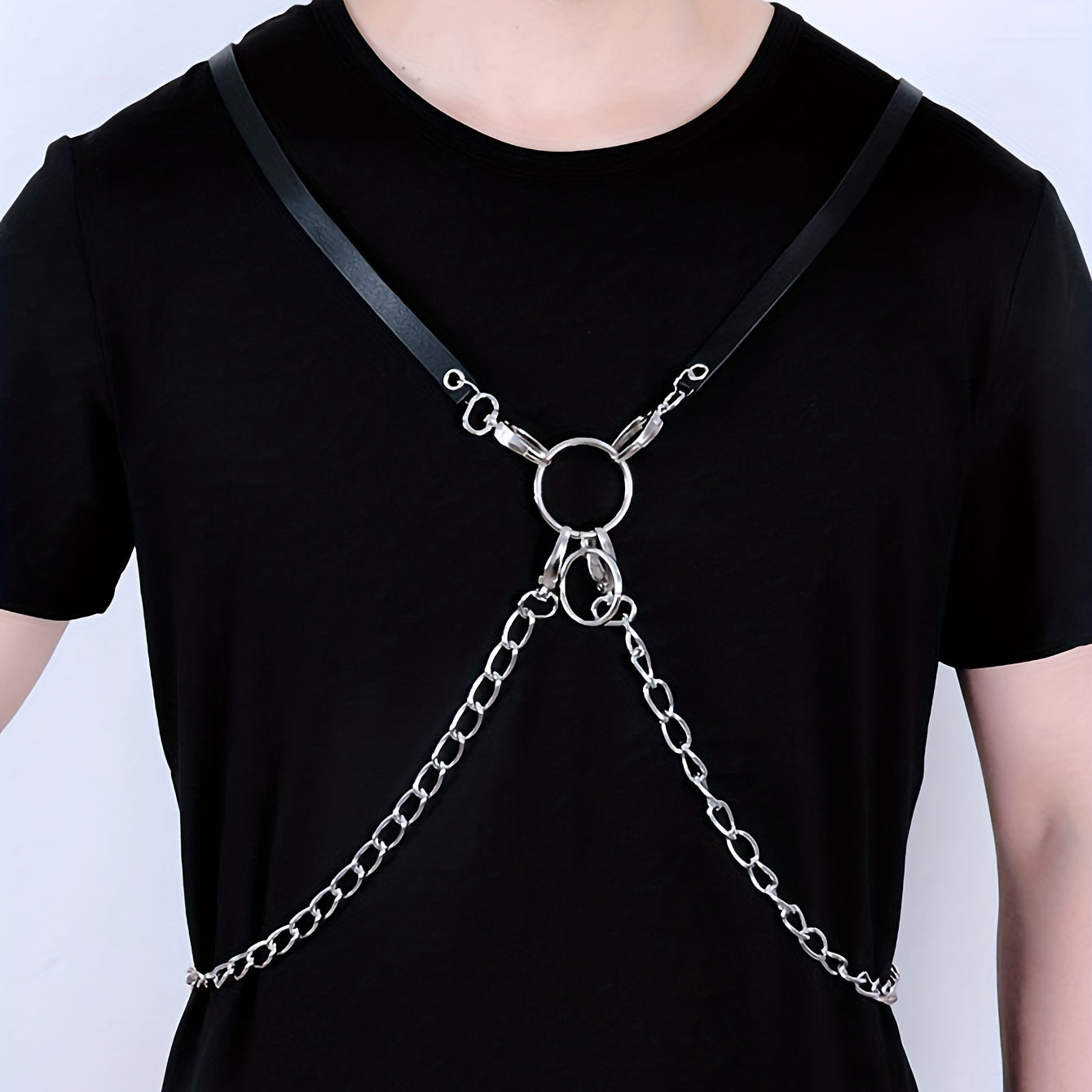 Men's Leather Chain Harness Chest Shoulder Strap Cosplay Costume