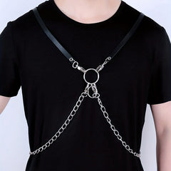 Men's Leather Chain Harness Chest Shoulder Strap Cosplay Costume