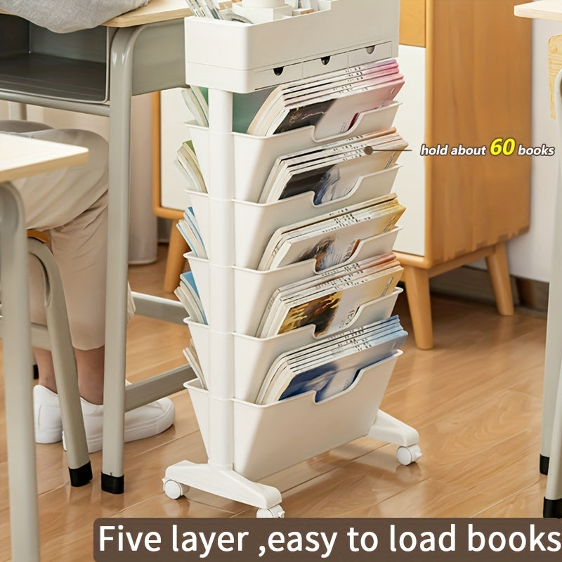Large Capacity Movable Book Rack With Drawers Storage Shelve