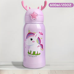 20oz Cartoon Antlers Vacuum Water Bottle Leakproof Stainless Steel Outdoor Sport