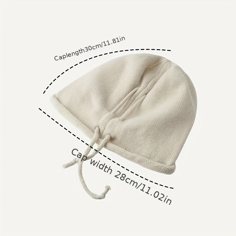 Ear Protection & Windproof Knit Beanie Hat with Drawstring