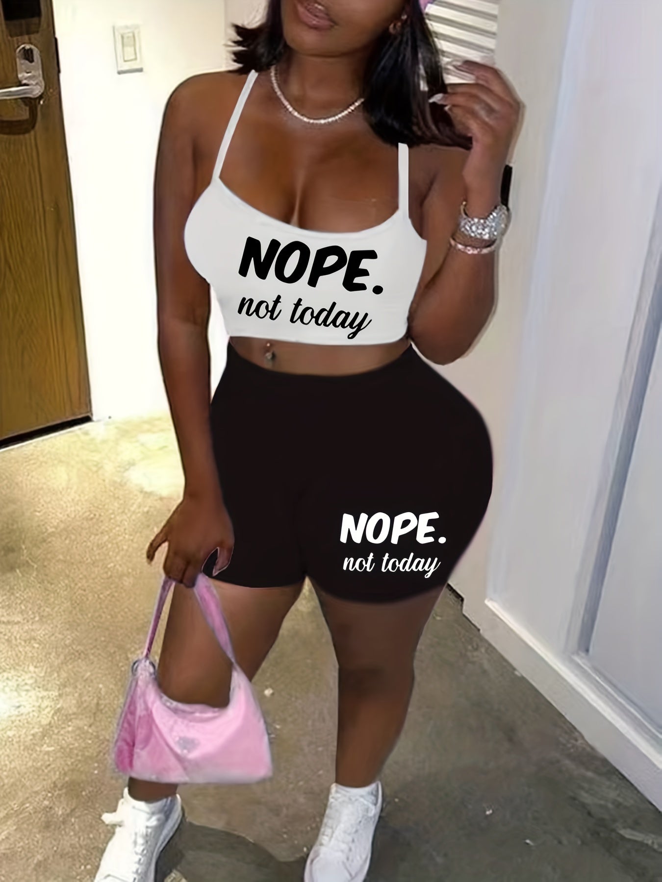 Nope Not Today Print Cami Top & Shorts Set