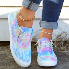 Tie Dye Canvas Lace Up Low Top Flat Shoes for Women