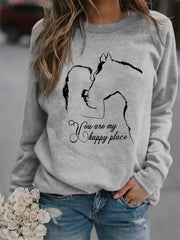 Horse Print Sweatshirt Long Sleeve Crew Neck Casual Sweatshirt