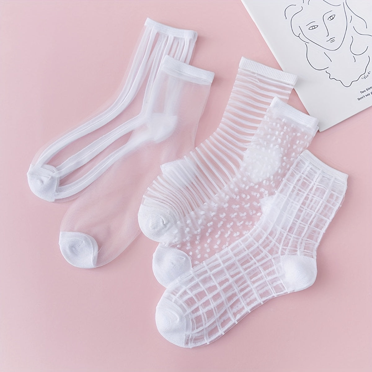5 Pairs Sheer Mesh Socks Breathable Transparent Stockings Women's Hosiery