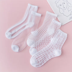 5 Pairs Sheer Mesh Socks Breathable Transparent Stockings Women's Hosiery