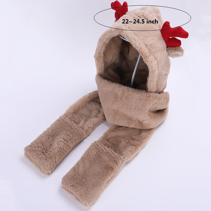 Christmas Rabbit Fur Antlers Winter Cartoon Hat Scarf Gloves Set