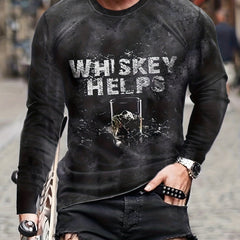 WHISKEY HELPS Men's Long Sleeve Novelty T shirt Autumn Tee