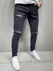 Men's Slim Fit Ripped Denim Jeans Vintage Hip Hop Style Pants