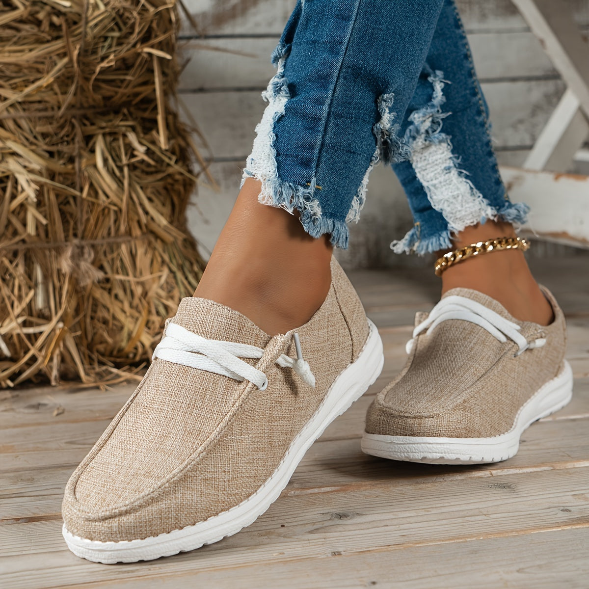 Women's Breathable Canvas Shoes Low Top Lightweight Casual Shoes
