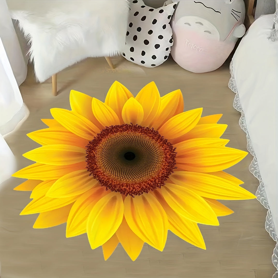 Large Round Sunflower Bedroom Rug Non Slip