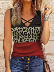 Leopard Print Tank Top, Criss Cross V Neck
