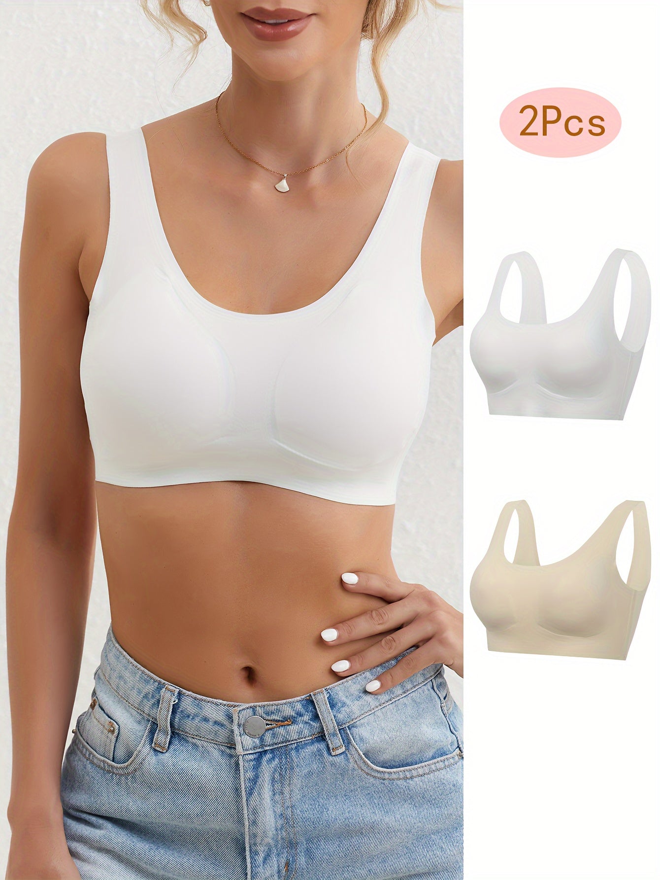2pcs Seamless Wireless Bras Comfy & Stretch Intimates