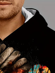 Ethnic Style Skull Print Hoodie Men's Graphic Pullover Autumn Winter