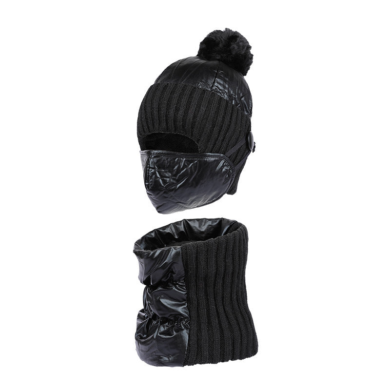 Men's 3pcs Hat Scarf Face Mask Set Autumn Winter Warm Knit Fleece Cap