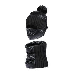 Men's 3pcs Hat Scarf Face Mask Set Autumn Winter Warm Knit Fleece Cap